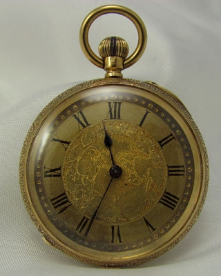ENGLISH 18K GOLD – open faced Fancy Pocket Watch Pocket Watches - Ashton-Blakey Vintage Watches