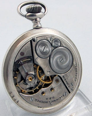 ELGIN 15 jewel coin SILVER open faced Pocket Watch Ashton Blakey