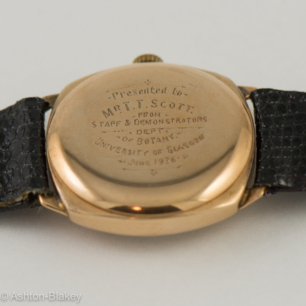 ROLEX-ROLCO 9K Gold cushion case Vintage Watches - Ashton-Blakey Vintage Watches